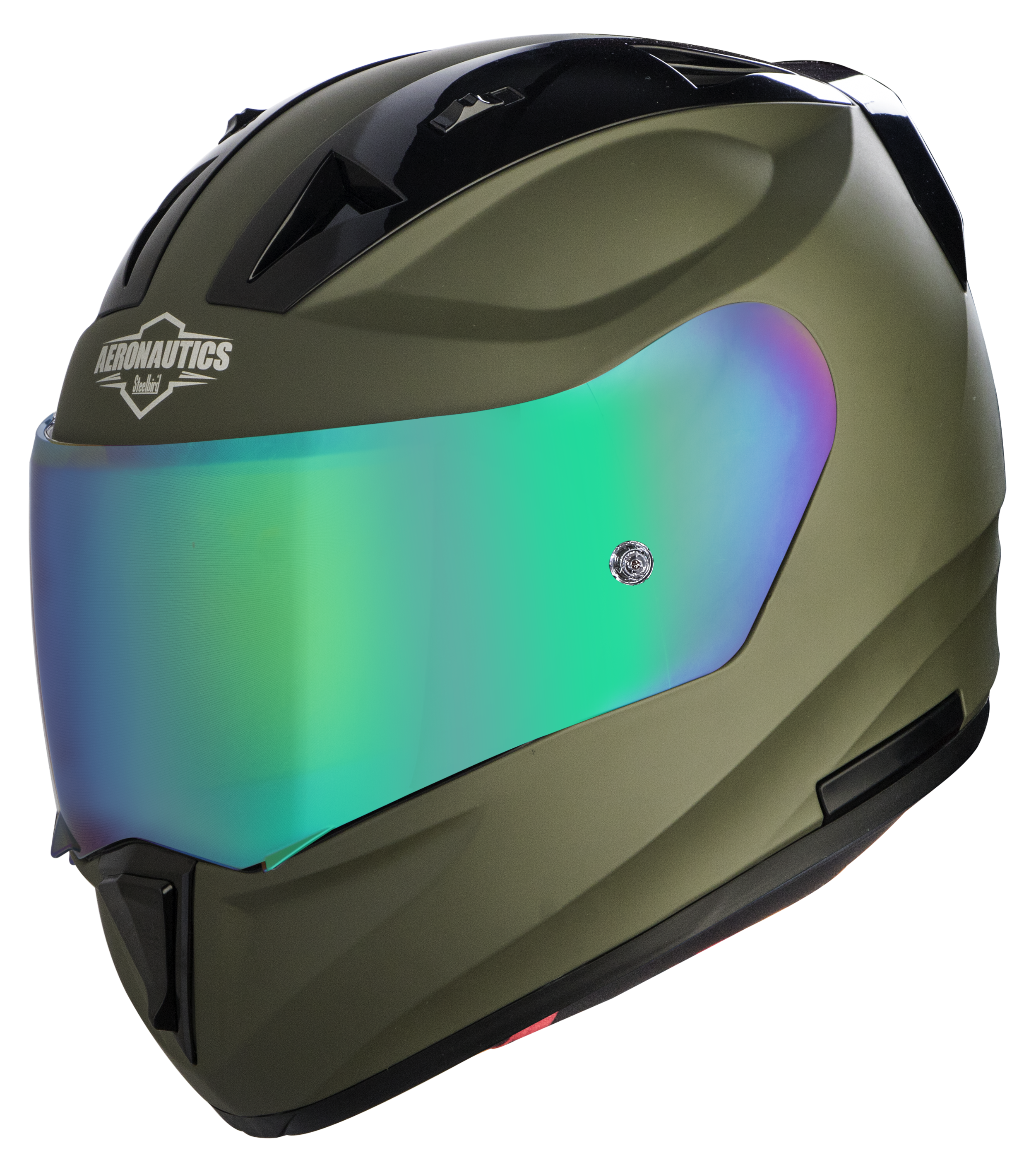 SA-1 Aeronautics Mat Battle Green With Anti-Fog Shield Rainbow Chrome Visor